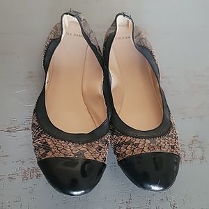 COLE HAAN Snakeskin Black Patent Leather Cap Toe Comfort Ballet Flats Shoes 8b